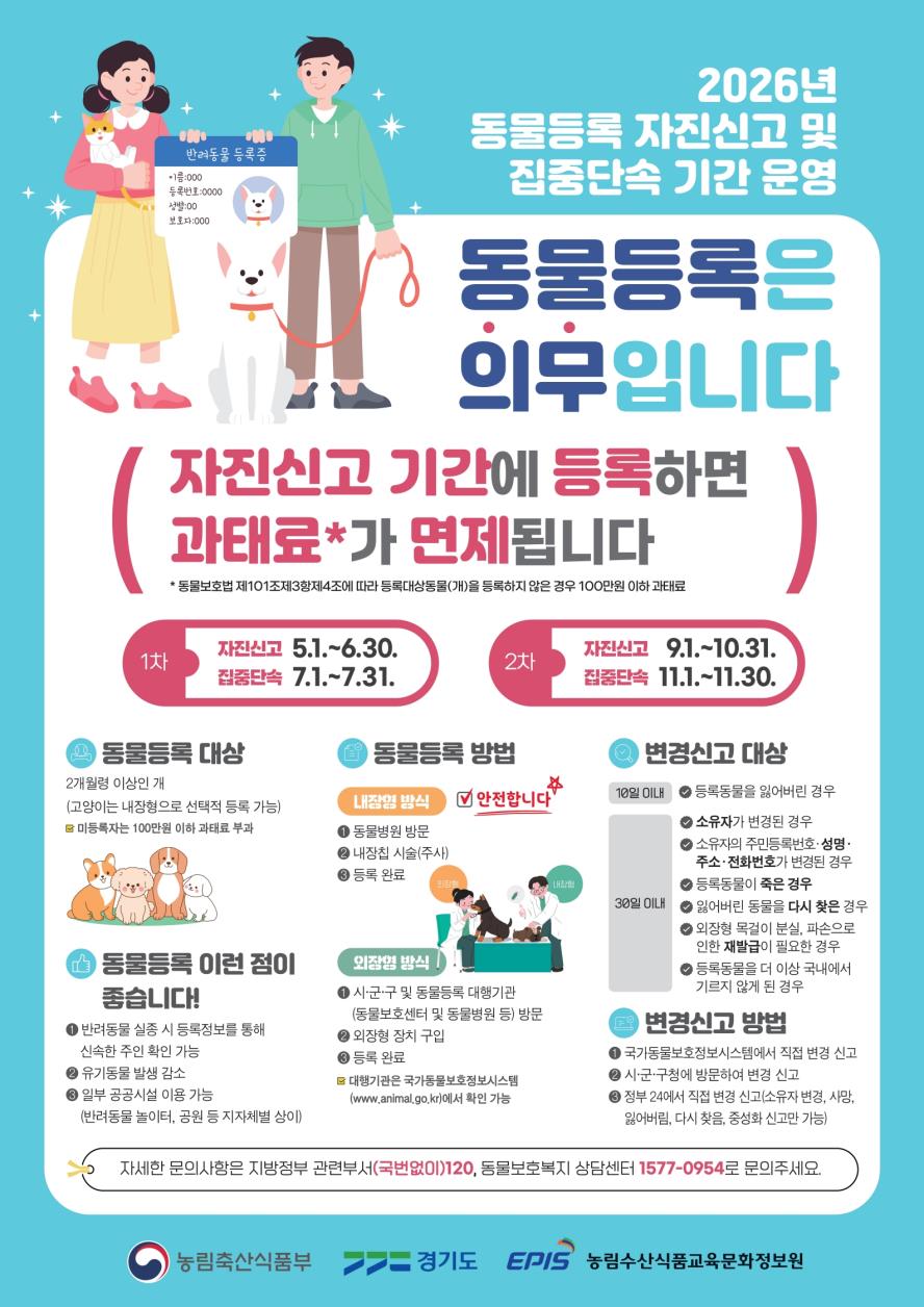 2026년 동물등록 자진신고 및 집중단속 기간 운영 안내